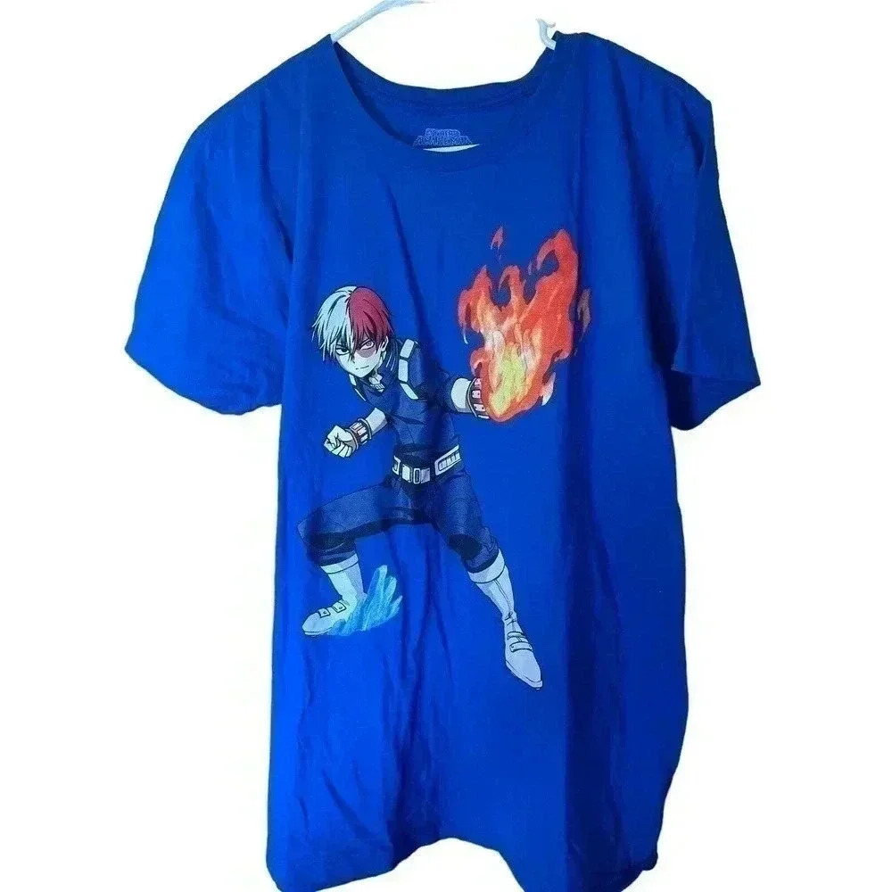 My Hero Academia Shoto Todoroki Anime Manga Show Blue T-Shirt Size Large